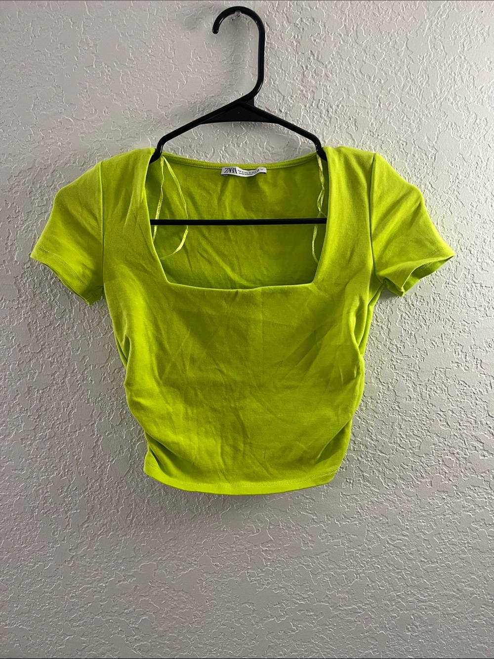 Zara Neon Lime Square Neck Crop Tee